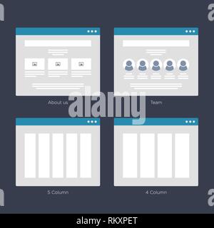 Website Wire frame Layouts UI Kits for Site map and Ux Design Stock Vector