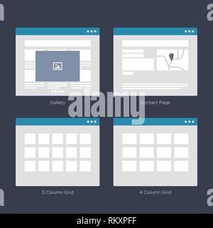 Website Wire frame Layouts UI Kits for Site map and Ux Design Stock Vector