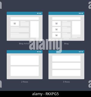 Website Wire frame Layouts UI Kits for Site map and Ux Design Stock Vector