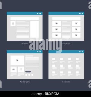 Website Wire frame Layouts UI Kits for Site map and Ux Design Stock Vector