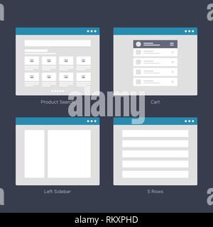 Website Wire frame Layouts UI Kits for Site map and Ux Design Stock Vector