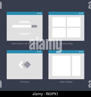 Website Wire frame Layouts UI Kits for Site map and Ux Design Stock Vector