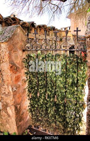 Old wrought iron fence in stone house in Riopar viejo village Stock Photo