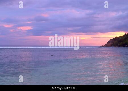 Beaufitful beach view of white beaches on the indian ocean island paradise Seychelles Stock Photo