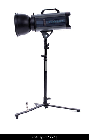 Professional studio strobe flash light. Stock Photo