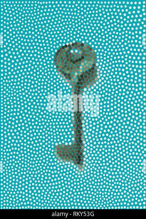Key in dots vector illustration on a turquoise blue background Stock Vector