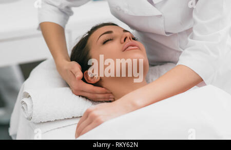 woman getting relaxing massage . massage for body relaxing Stock Photo