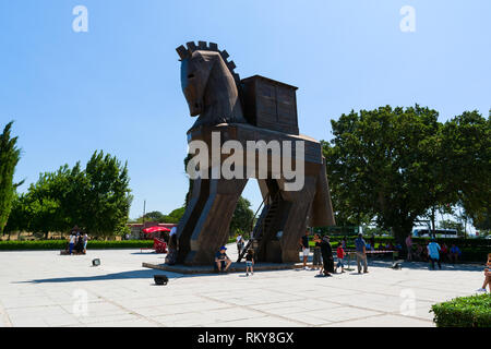 TROY, CANAKKALE, TURKEY - AUGUST 25, 2017: Wooden Trojan Horse in the Ancient City of Troy, Turkey. Stock Photo