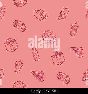 Fast food outline isometric pattern. Vector illustration, EPS 10 Stock Vector