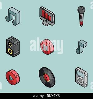 Music color outline isometric icons. Vector illustration, EPS 10 Stock Vector