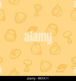 Restaurant flat outline isometric pattern. Vector illustration, EPS 10 Stock Vector