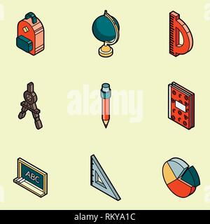 School color outline isometric icons. Education And Science. Vector illustration, EPS 10 Stock Vector