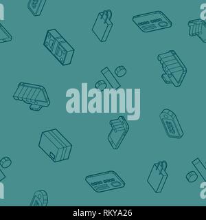 Shopping color outline isometric pattern. Vector illustration, EPS 10 Stock Vector