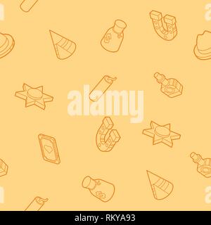 Wild west color outline isometric pattern. American Frontier. Vector illustration, EPS 10 Stock Vector