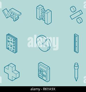 Algebra color outline isometric icons . Mathematical science. Education and scientific icons set. Stock Vector