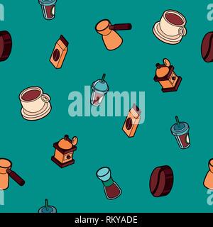 Coffee colored outline isometric pattern. Coffee design. Vector illustration, EPS 10 Stock Vector