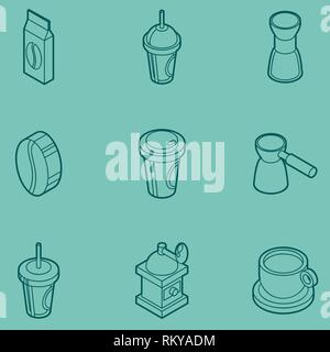 Coffee colored outline isometric icons. Coffee design. Vector illustration, EPS 10 Stock Vector