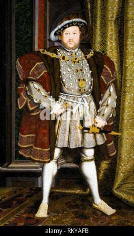 Full length portrait of Henry VIII of England by the workshop of Hans Holbein the Younger, painting 1537-1547 Stock Photo