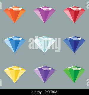 Vector jewels set. Gem stock vector illustration. Gemstones collection of different color Stock Vector