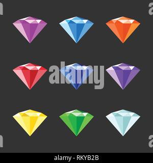 Vector jewels set. Gem stock vector illustration. Gemstones collection of different color Stock Vector