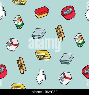 Laundry flat outline isometric pattern. Vector illustration, EPS 10 Stock Vector