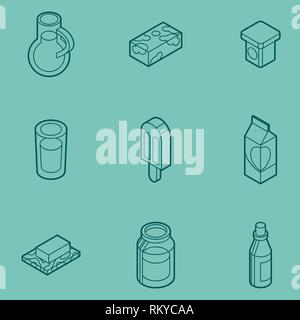 Milk flat outline isometric icons for graphic, web and logo design Stock Vector