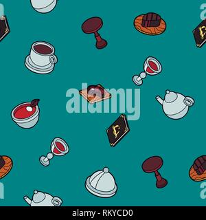 Restaurant flat outline isometric pattern. Vector illustration, EPS 10 Stock Vector