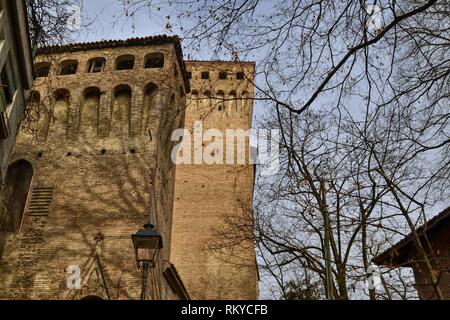 Vignola, Emilia Romagna, Italy. January 2019. Detail of one of the towers of the fortre Stock Photo