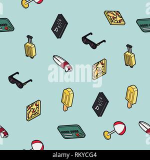 Tourism color outline isometric pattern. Vector illustration, EPS 10 Stock Vector