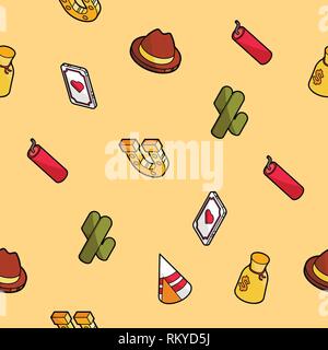 Wild west color outline isometric pattern. American Frontier. Vector illustration, EPS 10 Stock Vector