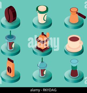 Coffee colored isometric icons. Coffee design. Vector illustration, EPS 10 Stock Vector