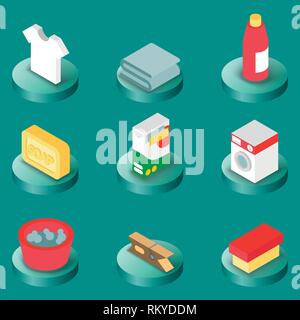 Laundry flat isometric icons. Vector illustration, EPS 10 Stock Vector