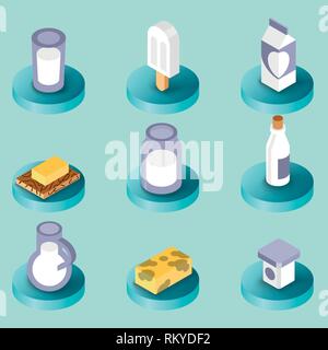 Milk flat isometric icons for graphic, web and logo design Stock Vector