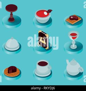 Restaurant flat isometric icons. Vector illustration, EPS 10 Stock Vector