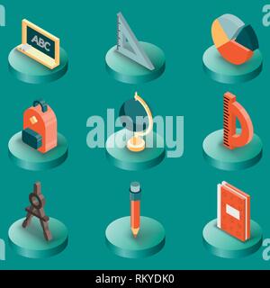 School color isometric icons. Education And Science. Vector illustration, EPS 10 Stock Vector
