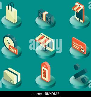 Shopping color isometric icons. Vector illustration, EPS 10 Stock Vector