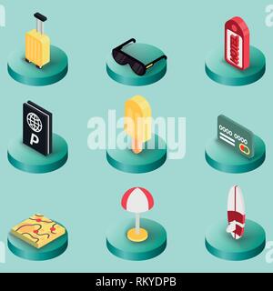 Tourism color isometric icons. Vector illustration, EPS 10 Stock Vector