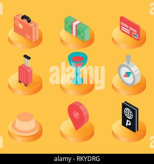 Traveling color isometric icons. Vector illustration, EPS 10 Stock Vector