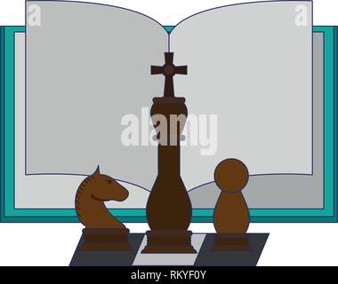 Book open with chess pieces Stock Vector