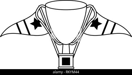 trophy cup and flags with stars black and white Stock Vector