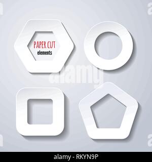 set of paper cut geometric figures on white. Infographic elements for design Stock Vector