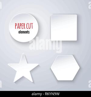 set of paper cut geometric figures on white. Infographic elements for design Stock Vector