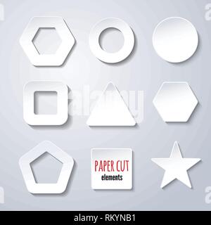 set of paper cut geometric figures on white. Infographic elements for design Stock Vector