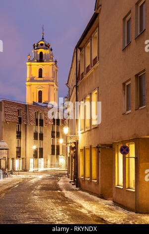 Winter evening in Vilnius old town. Stock Photo