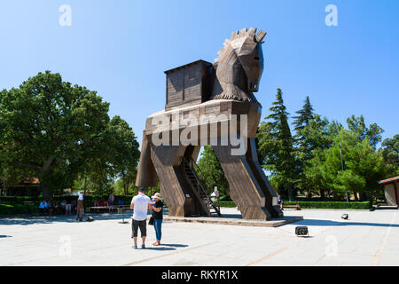 TROY, CANAKKALE, TURKEY - AUGUST 25, 2017: Wooden Trojan Horse in the Ancient City of Troy, Turkey. Stock Photo