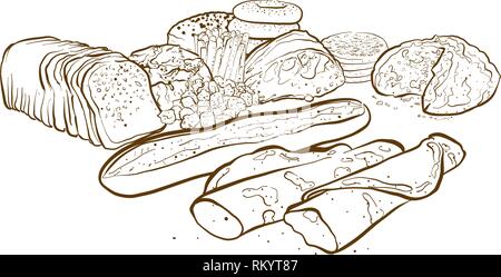 monocrome bakery products, hand-drawn vector illustration Stock Vector
