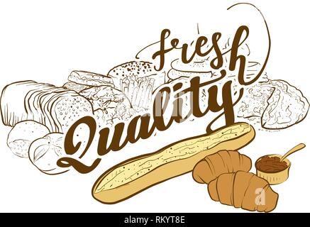 Bakery logo fresh quality, hand-drawn vector illustration Stock Vector