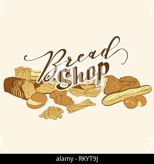 bread shop logo, hand-drawn vector illustration Stock Vector