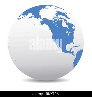 North America, Canada, Siberia and Hawaii Global World, Vector Map Icon of the World Globe, West Coast of America Stock Vector