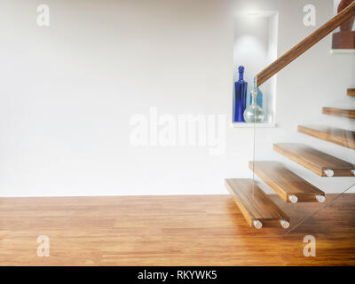 Wooden staircase in empty apartment - 3D Rendering Stock Photo